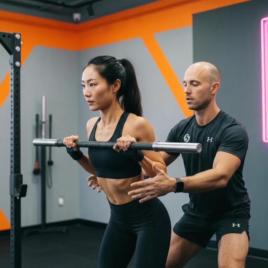 Personal trainer providing guidance during a one-on-one session at Block Fitness Collective