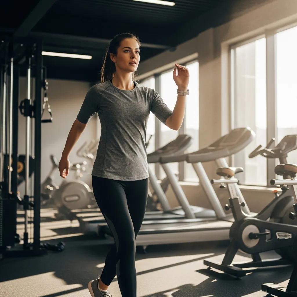 Beginner performing warm-up exercises in a gym, emphasizing the importance of warm-ups in training