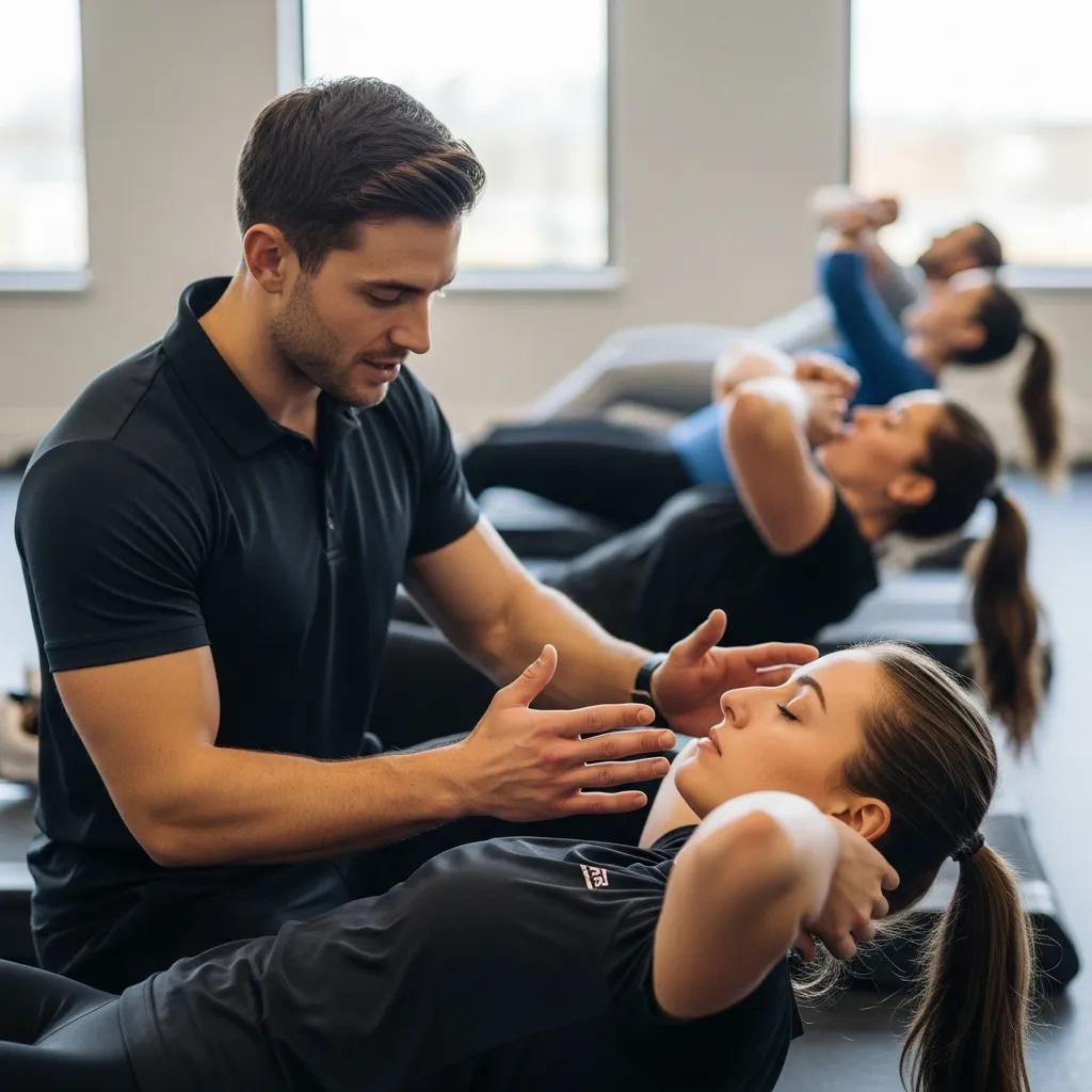 Semi-Private Training in Oro Valley, AZ 2 Trainer providing personalized feedback to a client in a supportive group fitness setting