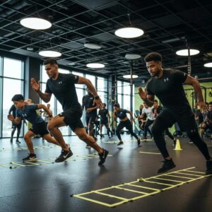 Athletes training in a modern facility, showcasing youth and adult performance training