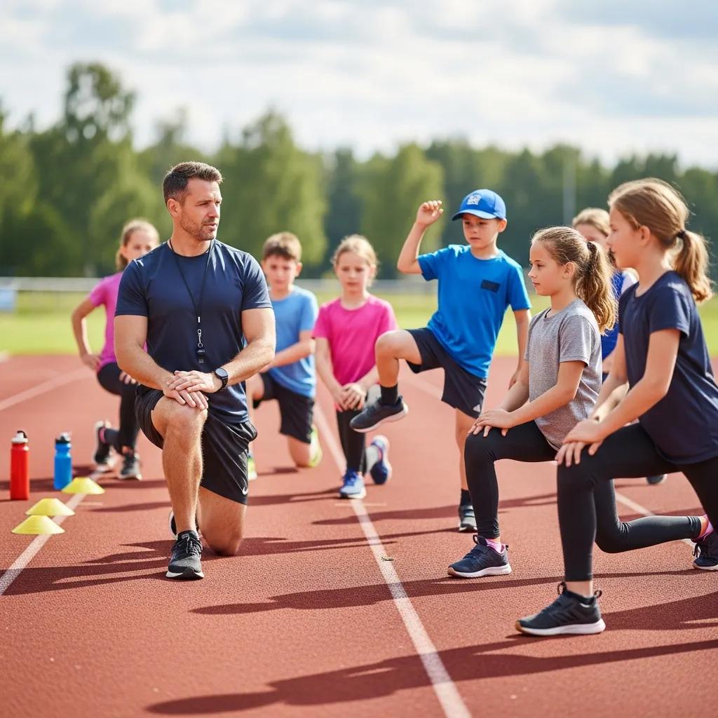 Athlete Performance Training Oro Valley, AZ 2 Coach demonstrating injury prevention techniques to young athletes during training
