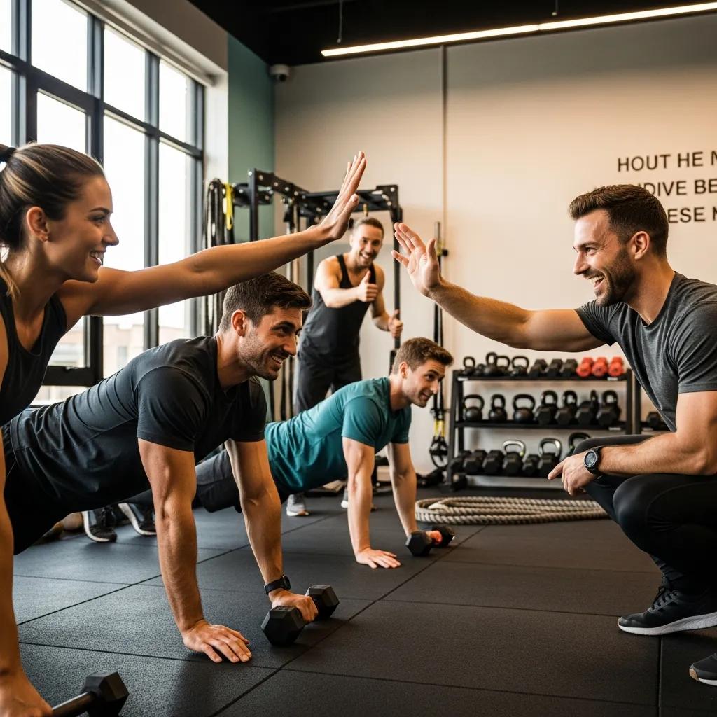 Small group training session highlighting community support and motivation in a fitness studio