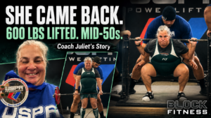 Coach Juliet after knee surgery lifting during her powerlifting comeback